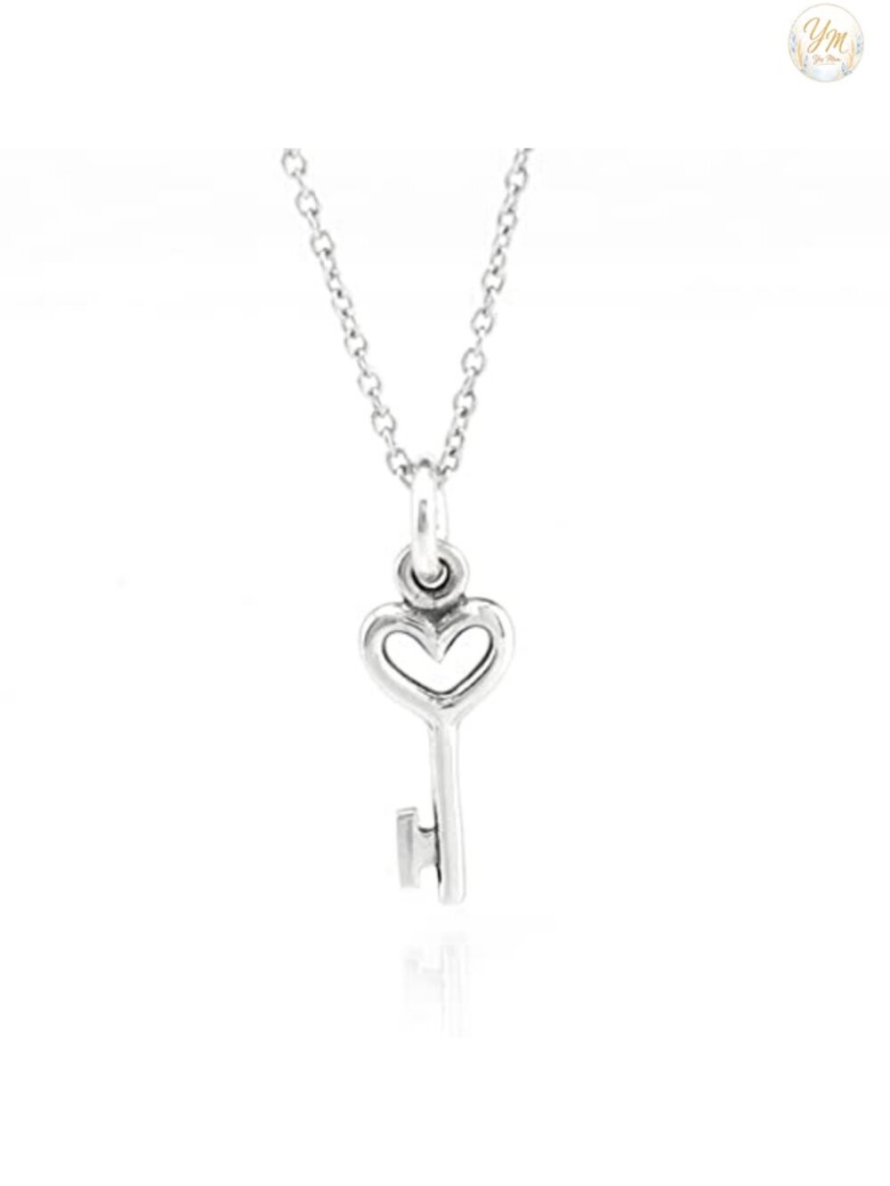 925 Sterling Silver Tiny Heart Key Charm Necklace 18 Inch